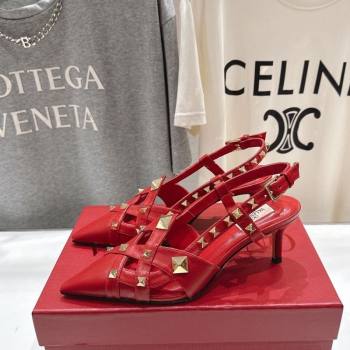 Valentino Studdy Slingback Pumps 6.5cm in Calfskin Leather Red 2026 0224 (MD-260224047)