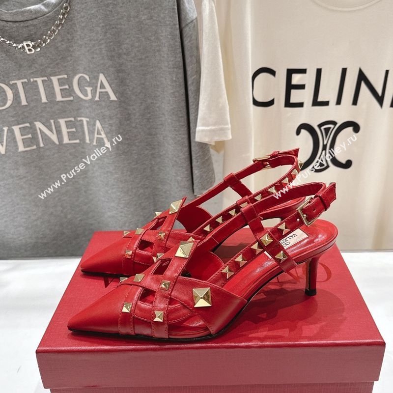 Valentino Studdy Slingback Pumps 6.5cm in Calfskin Leather Red 2026 0224 (MD-260224047)