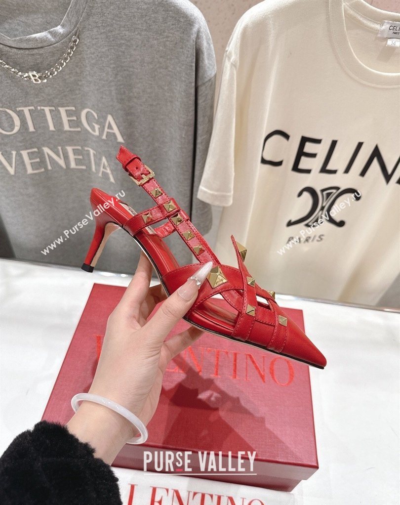 Valentino Studdy Slingback Pumps 6.5cm in Calfskin Leather Red 2026 0224 (MD-260224047)