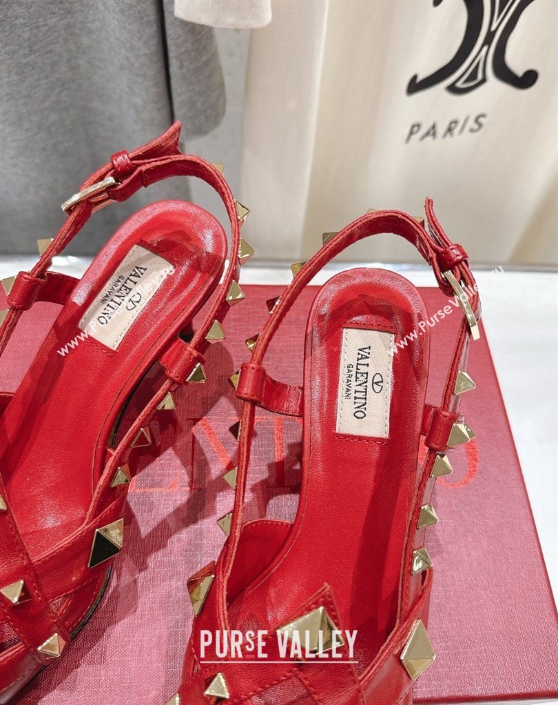 Valentino Studdy Slingback Pumps 6.5cm in Calfskin Leather Red 2026 0224 (MD-260224047)