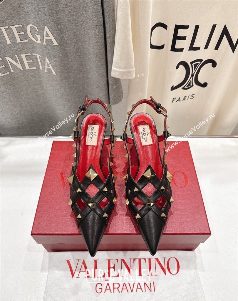 Valentino Studdy Slingback Pumps 6.5cm in Calfskin Leather Black 2026 0224 (MD-260224048)