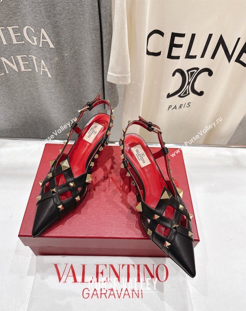 Valentino Studdy Slingback Pumps 6.5cm in Calfskin Leather Black 2026 0224 (MD-260224048)