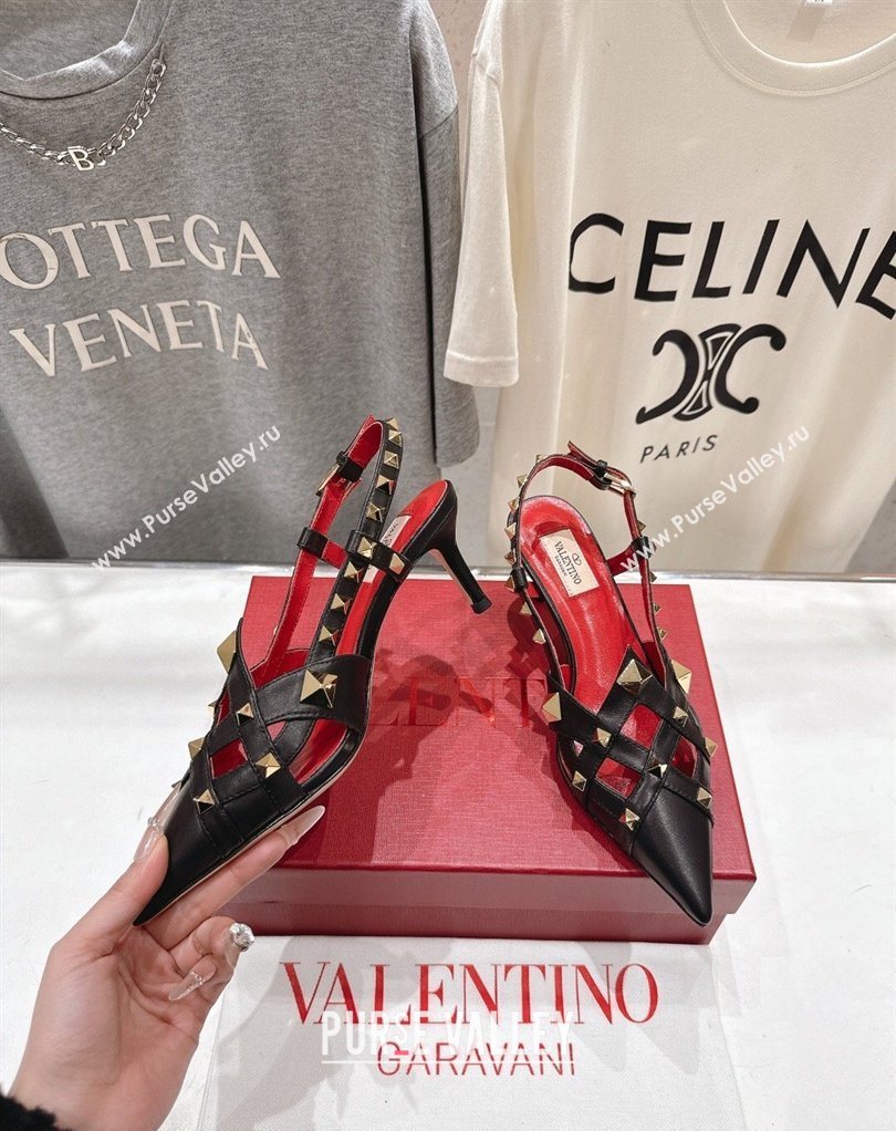 Valentino Studdy Slingback Pumps 6.5cm in Calfskin Leather Black 2026 0224 (MD-260224048)