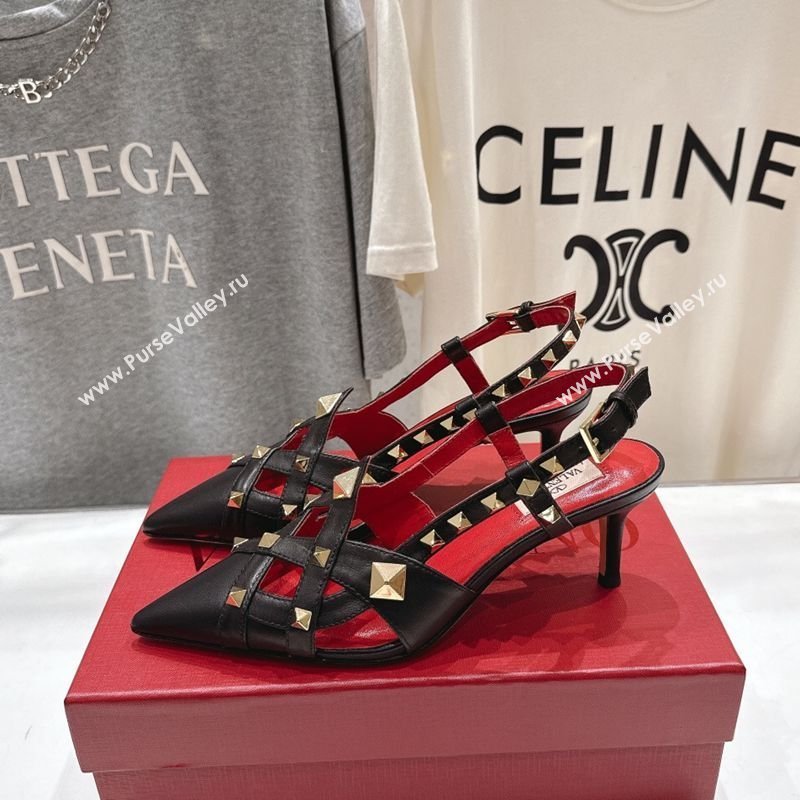 Valentino Studdy Slingback Pumps 6.5cm in Calfskin Leather Black 2026 0224 (MD-260224048)