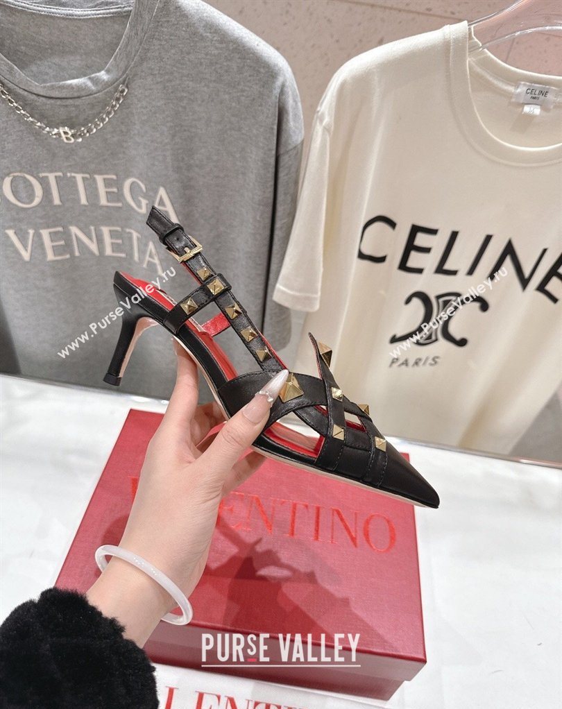 Valentino Studdy Slingback Pumps 6.5cm in Calfskin Leather Black 2026 0224 (MD-260224048)