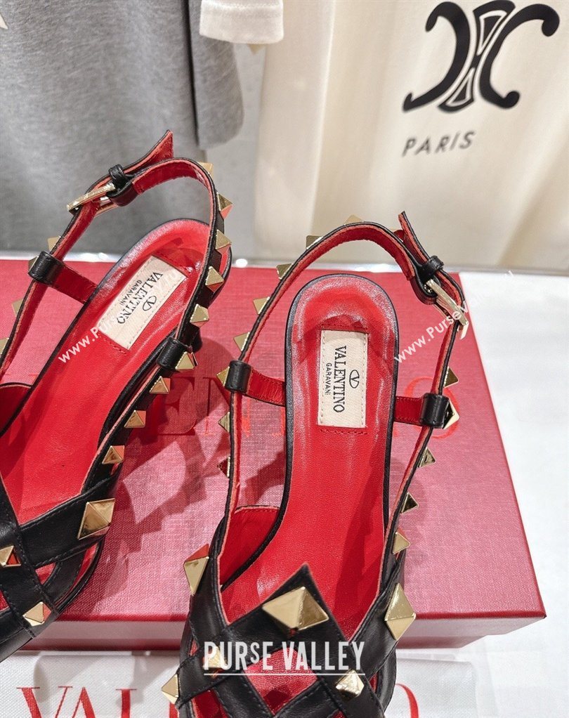 Valentino Studdy Slingback Pumps 6.5cm in Calfskin Leather Black 2026 0224 (MD-260224048)