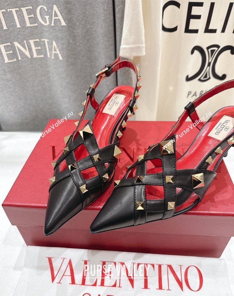 Valentino Studdy Slingback Pumps 6.5cm in Calfskin Leather Black 2026 0224 (MD-260224048)