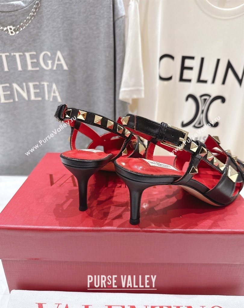 Valentino Studdy Slingback Pumps 6.5cm in Calfskin Leather Black 2026 0224 (MD-260224048)