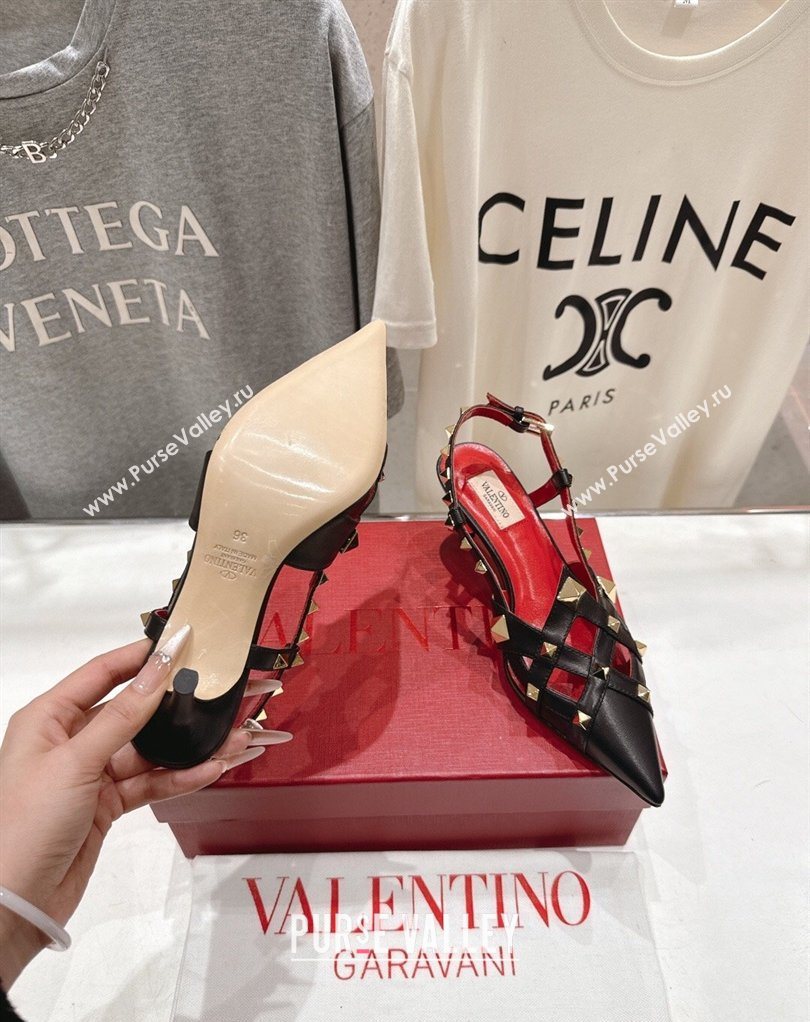 Valentino Studdy Slingback Pumps 6.5cm in Calfskin Leather Black 2026 0224 (MD-260224048)