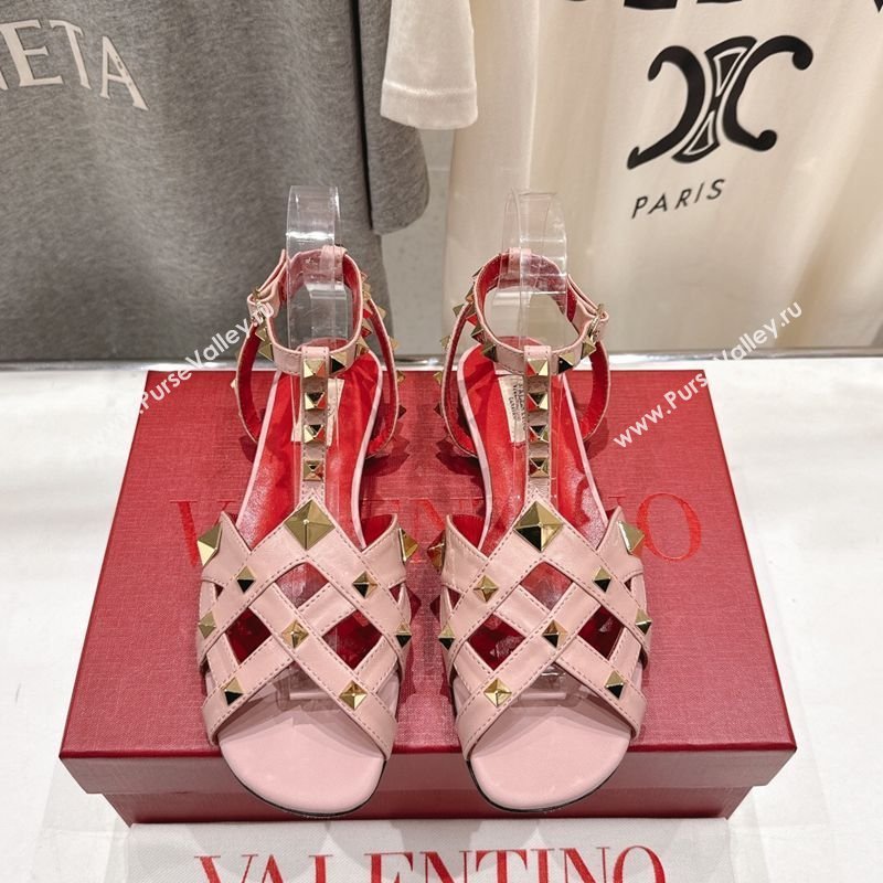 Valentino Studdy Flat Sandals in Calfskin Leather Pink 2026 0224 (MD-260224041)