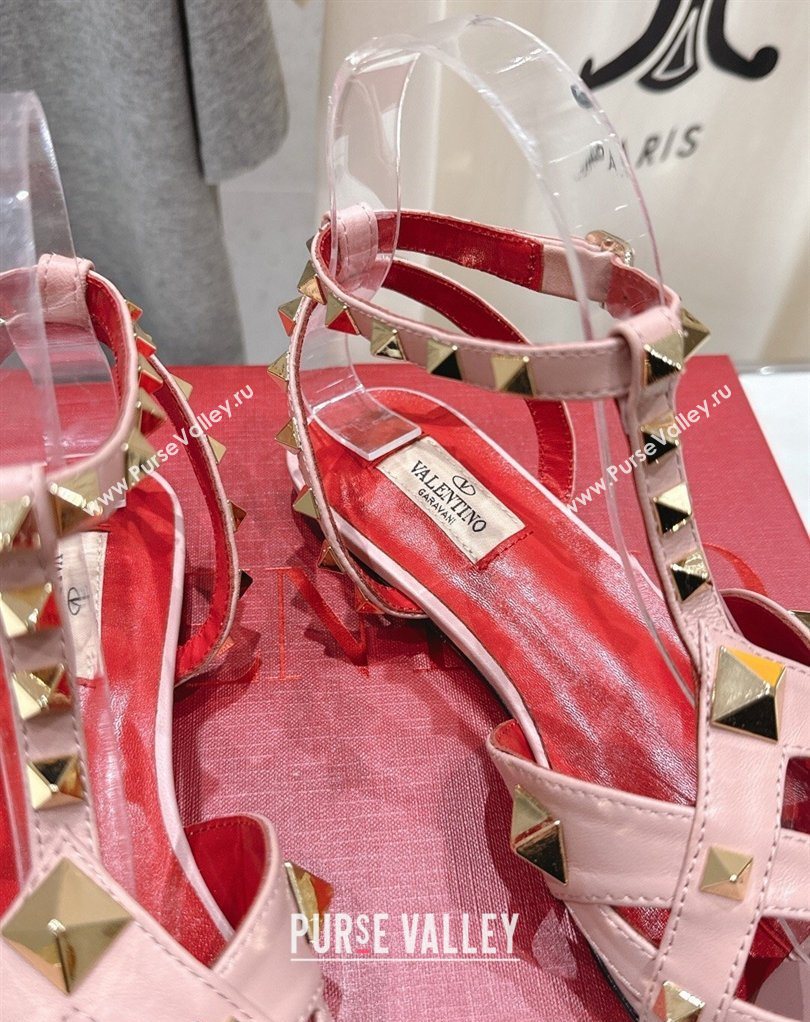 Valentino Studdy Flat Sandals in Calfskin Leather Pink 2026 0224 (MD-260224041)