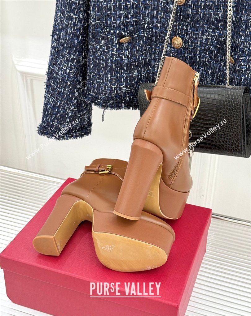 Valentino VLOGO Signature Platform Ankle Boots 12.5cm in Calfskin Leather Brown 2026 0224 (MD-260224027)
