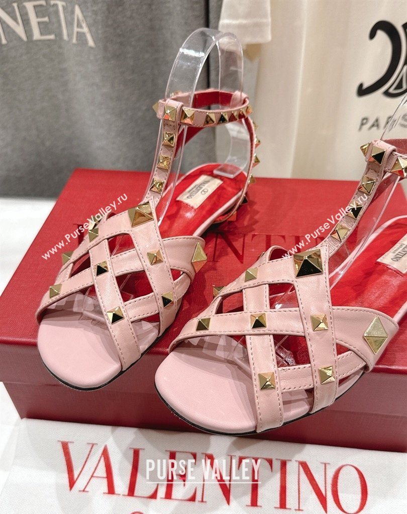 Valentino Studdy Flat Sandals in Calfskin Leather Pink 2026 0224 (MD-260224041)