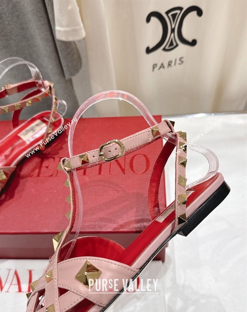 Valentino Studdy Flat Sandals in Calfskin Leather Pink 2026 0224 (MD-260224041)