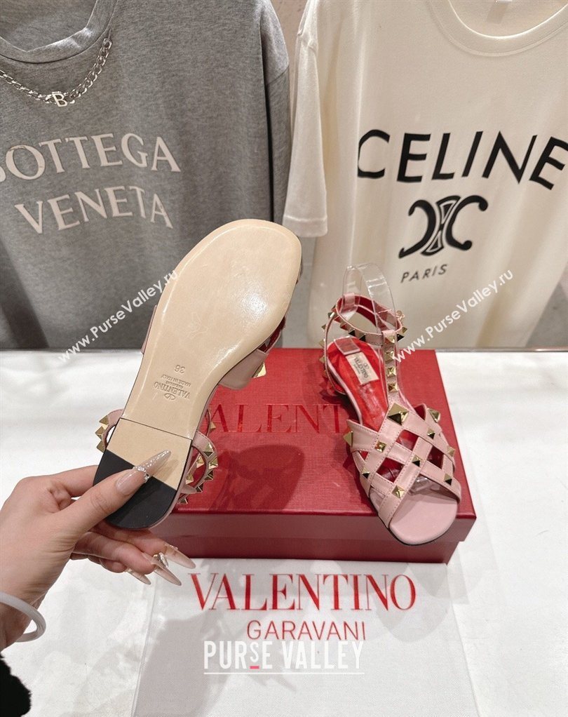 Valentino Studdy Flat Sandals in Calfskin Leather Pink 2026 0224 (MD-260224041)