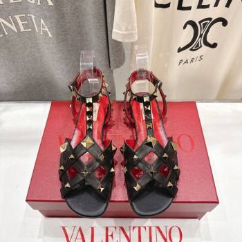 Valentino Studdy Flat Sandals in Calfskin Leather Black 2026 0224 (MD-260224043)
