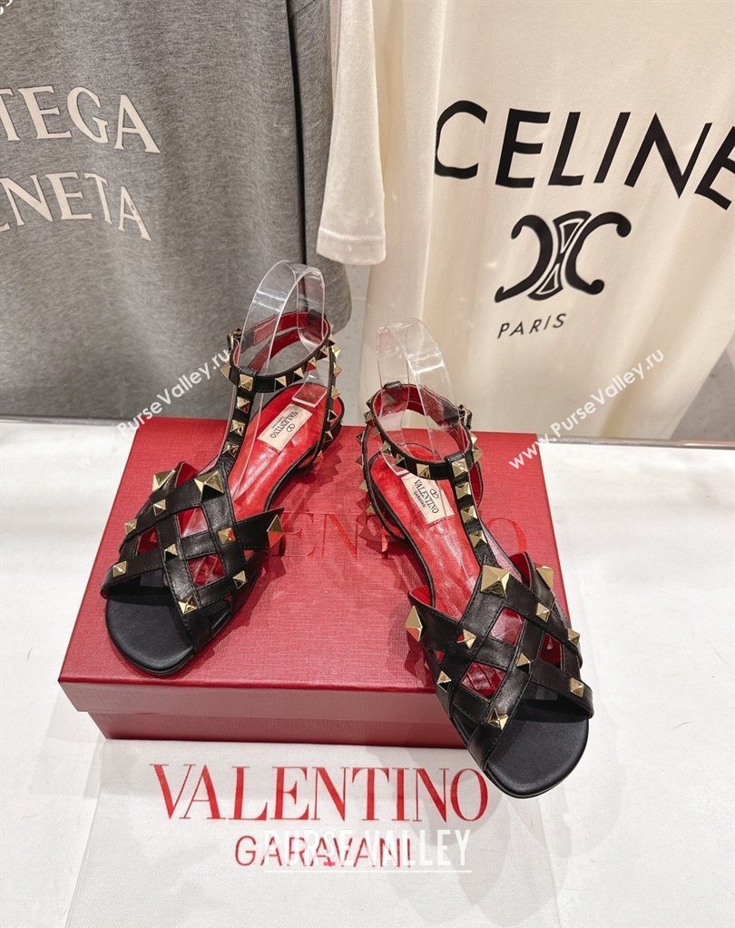 Valentino Studdy Flat Sandals in Calfskin Leather Black 2026 0224 (MD-260224043)
