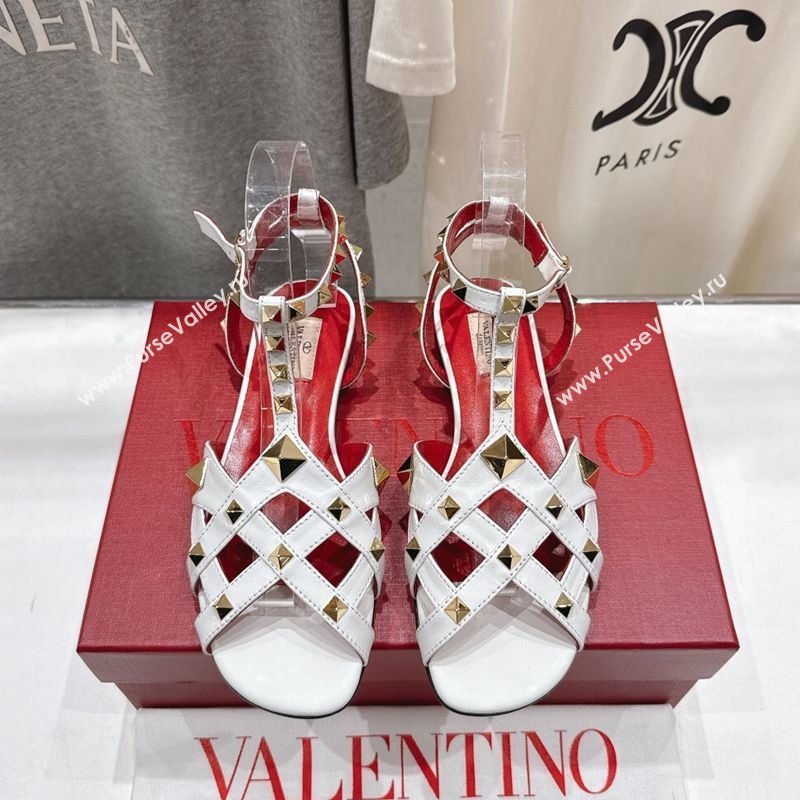 Valentino Studdy Flat Sandals in Calfskin Leather White 2026 0224 (MD-260224044)