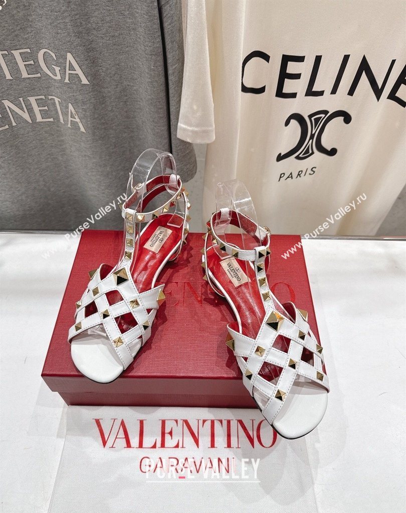 Valentino Studdy Flat Sandals in Calfskin Leather White 2026 0224 (MD-260224044)