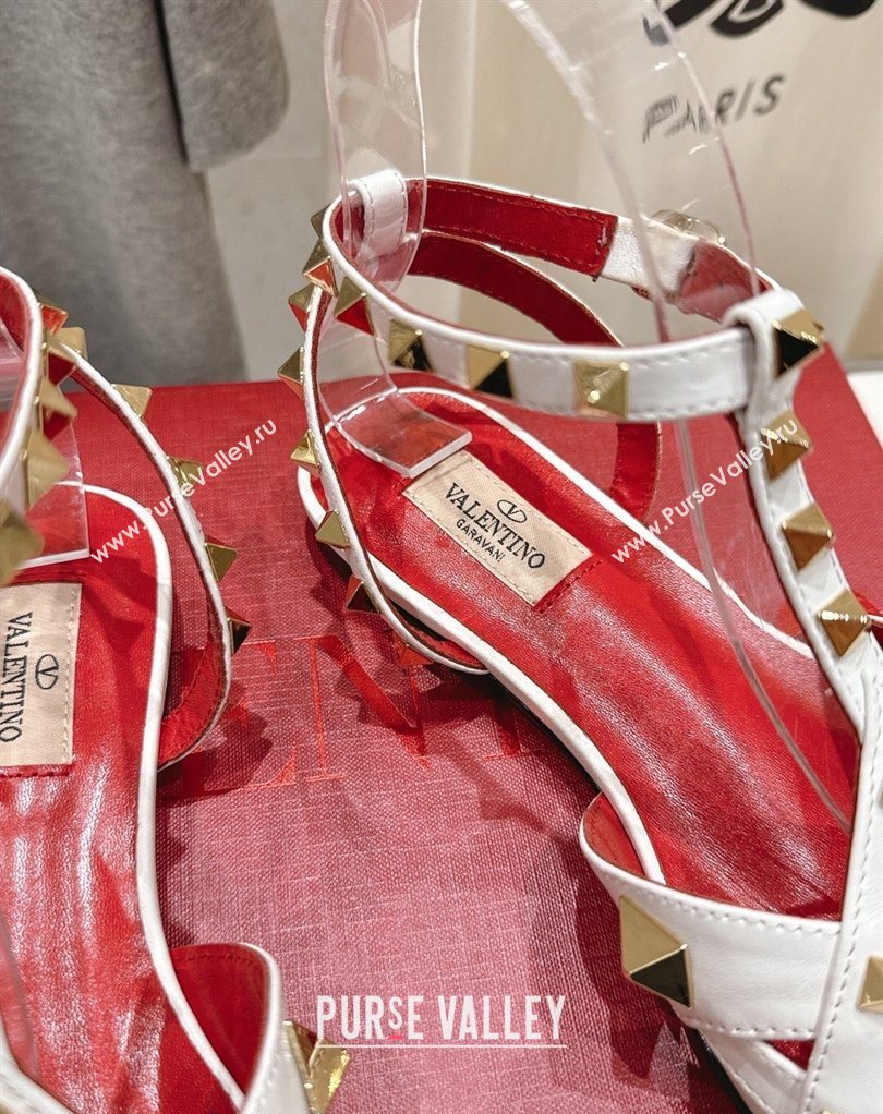 Valentino Studdy Flat Sandals in Calfskin Leather White 2026 0224 (MD-260224044)
