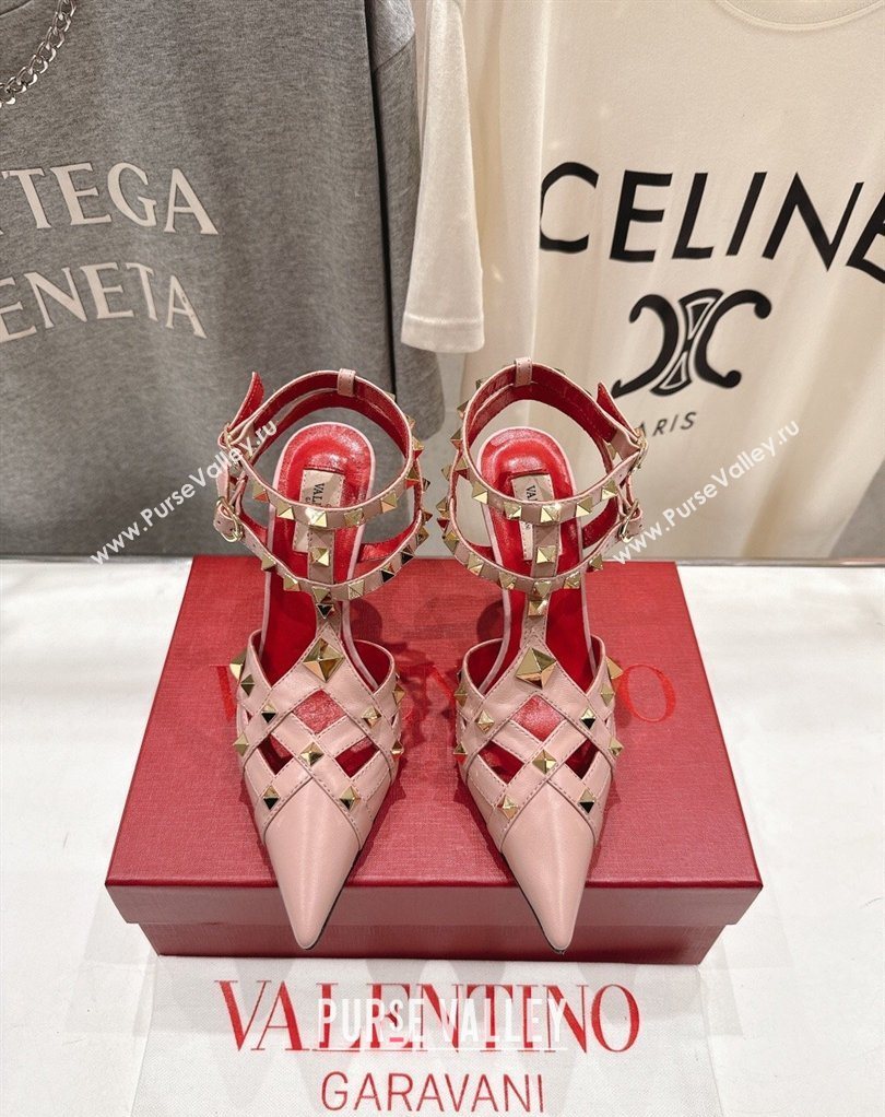 Valentino Studdy Pumps 9.5cm in Calfskin Leather Pink 2026 0224 (MD-260224033)