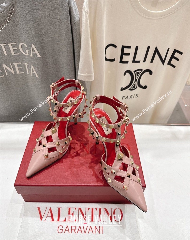 Valentino Studdy Pumps 9.5cm in Calfskin Leather Pink 2026 0224 (MD-260224033)