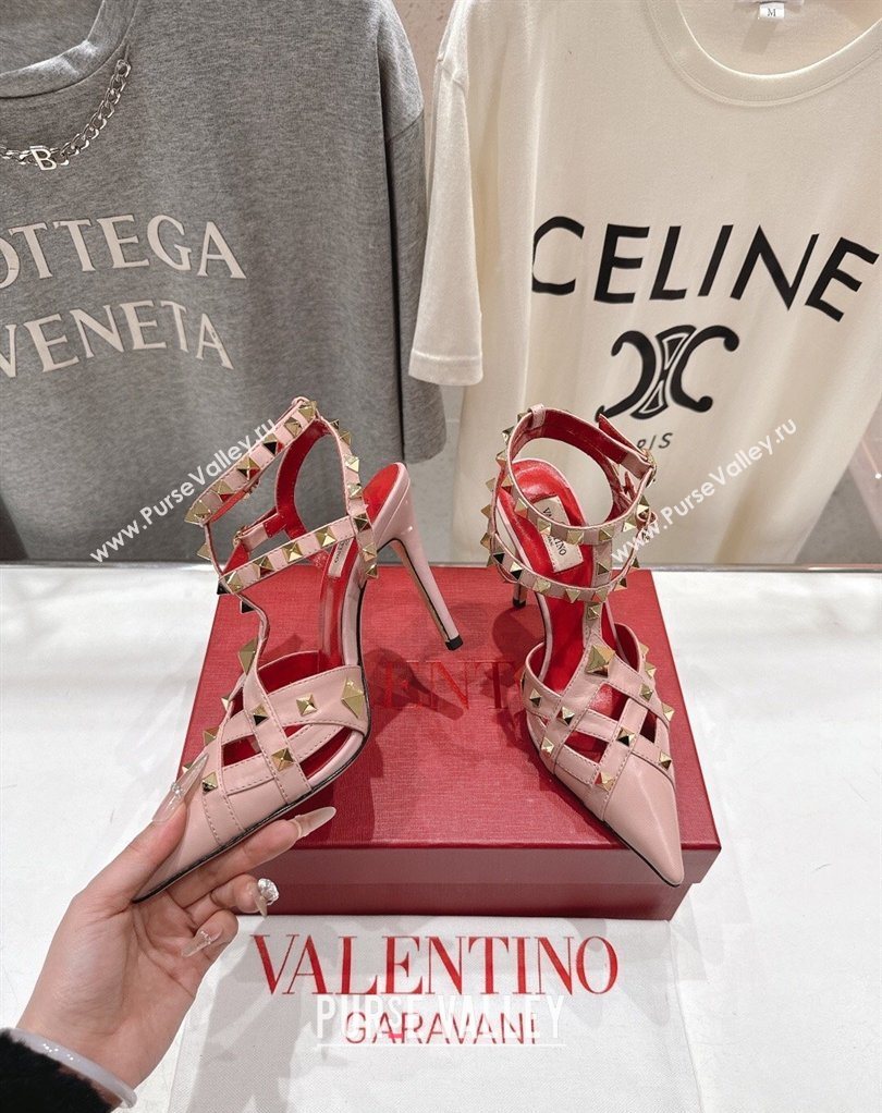 Valentino Studdy Pumps 9.5cm in Calfskin Leather Pink 2026 0224 (MD-260224033)