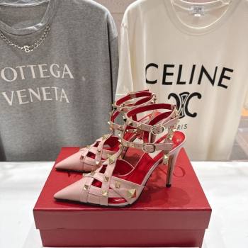 Valentino Studdy Pumps 9.5cm in Calfskin Leather Pink 2026 0224 (MD-260224033)