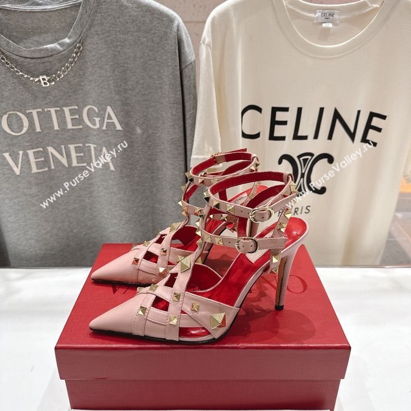 Valentino Studdy Pumps 9.5cm in Calfskin Leather Pink 2026 0224 (MD-260224033)