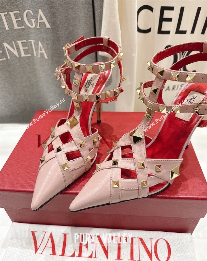 Valentino Studdy Pumps 9.5cm in Calfskin Leather Pink 2026 0224 (MD-260224033)