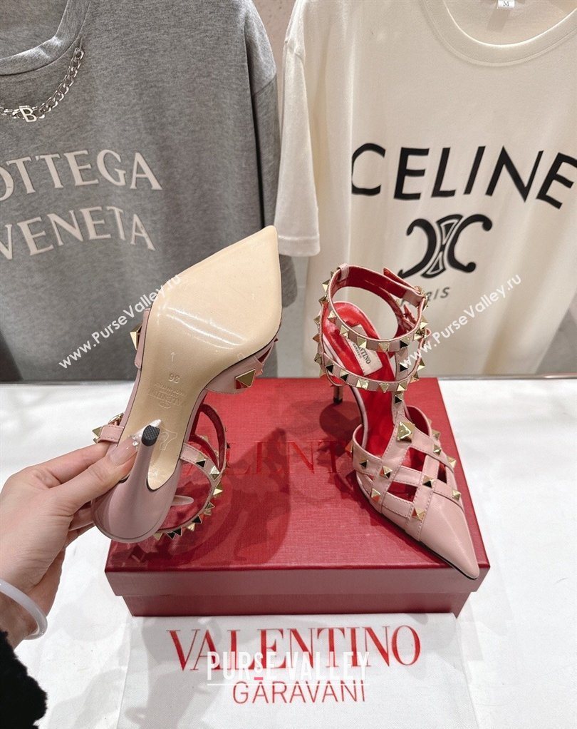 Valentino Studdy Pumps 9.5cm in Calfskin Leather Pink 2026 0224 (MD-260224033)