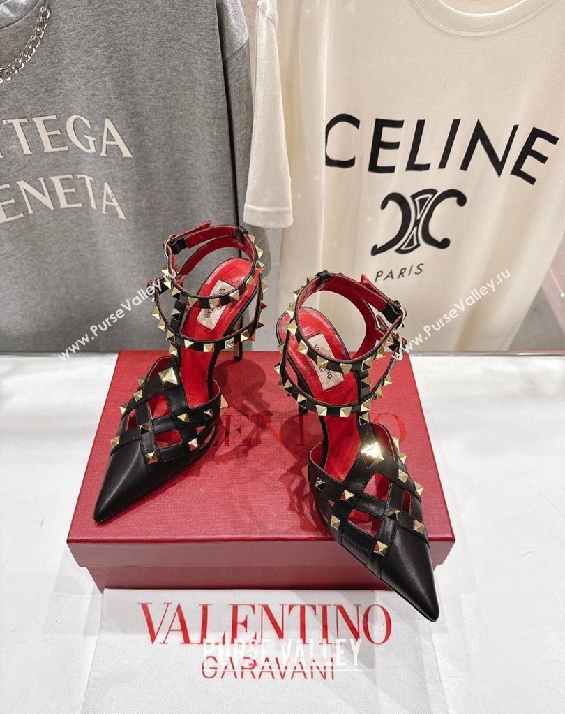 Valentino Studdy Pumps 9.5cm in Calfskin Leather Black 2026 0224 (MD-260224036)