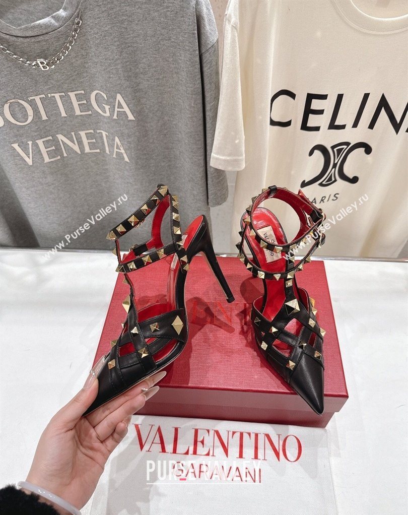 Valentino Studdy Pumps 9.5cm in Calfskin Leather Black 2026 0224 (MD-260224036)