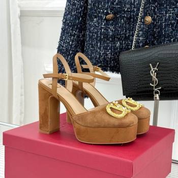 Valentino VLOGO Signature Platform Pumps 11cm in Suede and Leather Brown2 2026 0224 (MD-260224024)