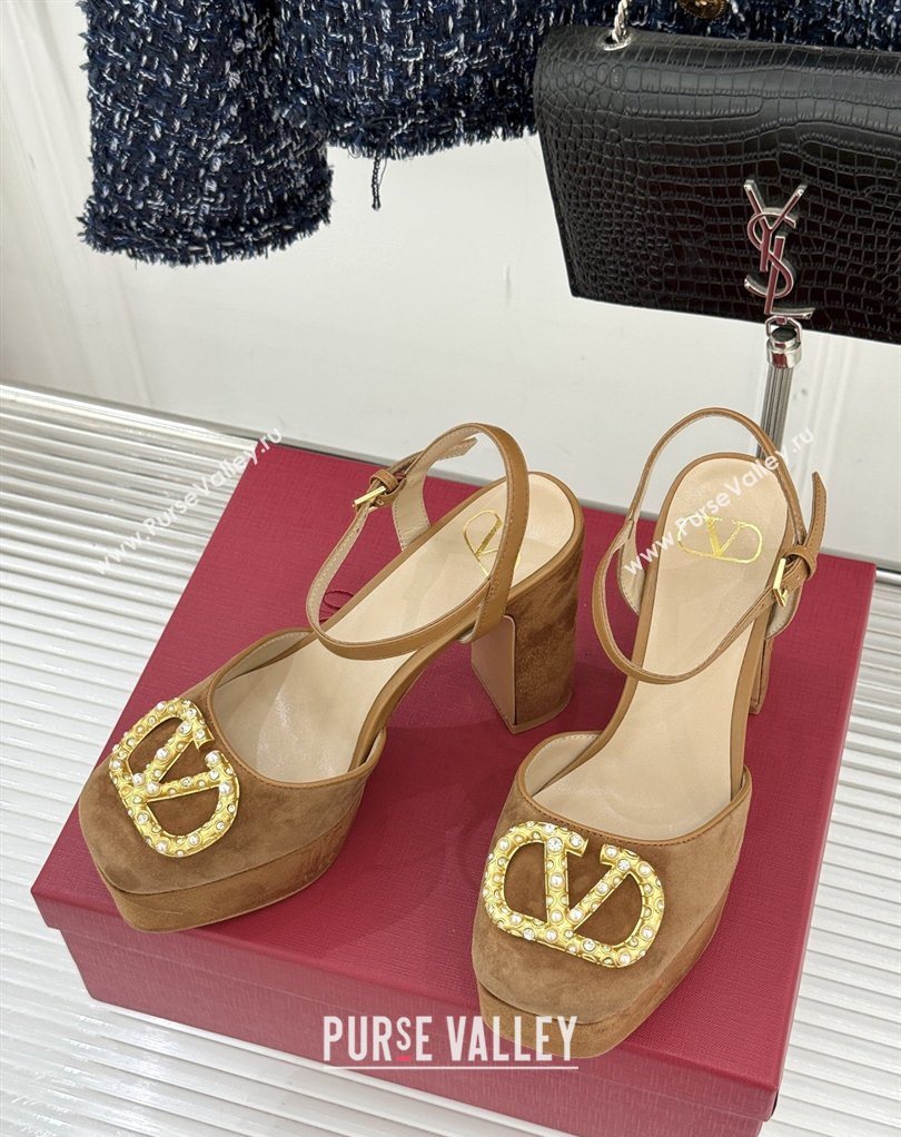 Valentino VLOGO Signature Platform Pumps 11cm in Suede and Leather Brown2 2026 0224 (MD-260224024)