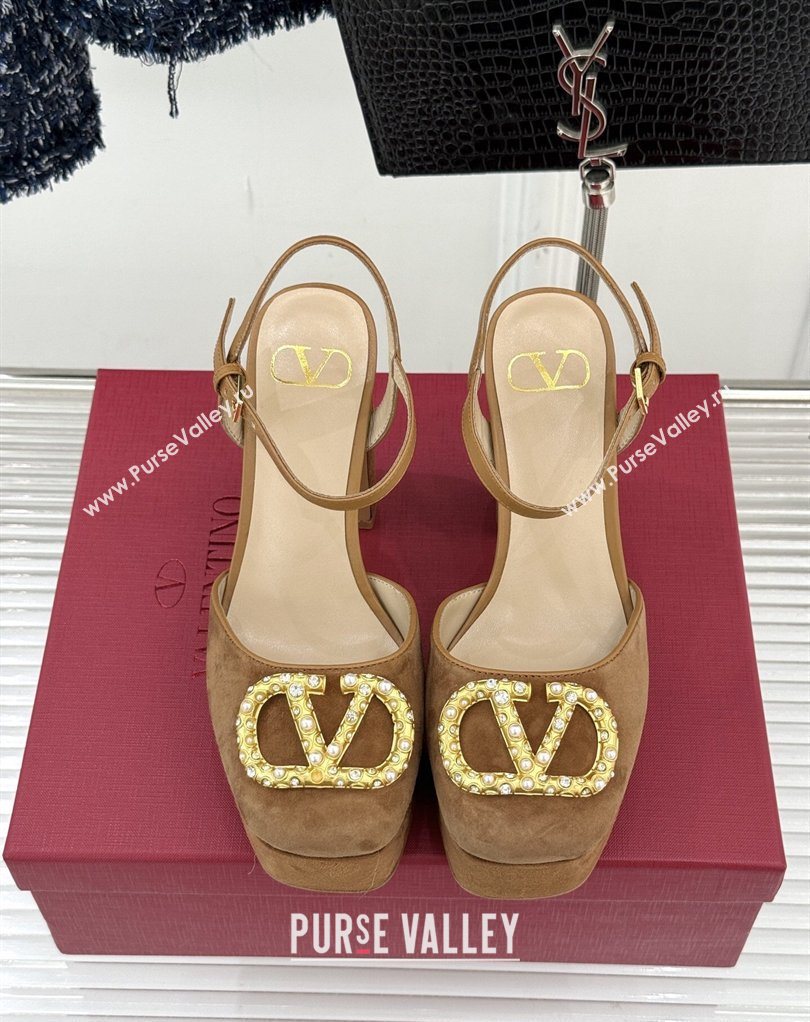 Valentino VLOGO Signature Platform Pumps 11cm in Suede and Leather Brown2 2026 0224 (MD-260224024)