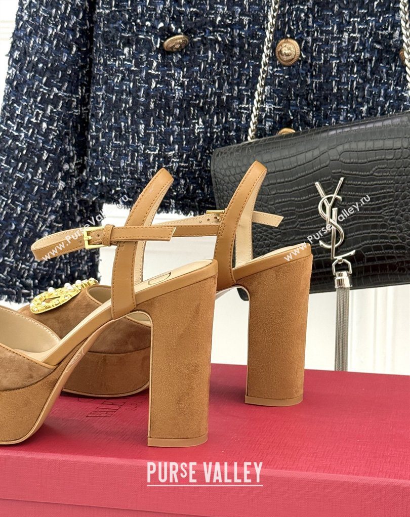 Valentino VLOGO Signature Platform Pumps 11cm in Suede and Leather Brown2 2026 0224 (MD-260224024)