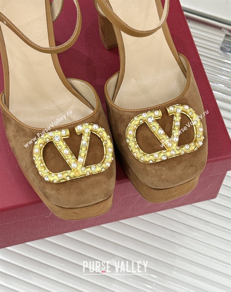 Valentino VLOGO Signature Platform Pumps 11cm in Suede and Leather Brown2 2026 0224 (MD-260224024)