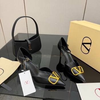 Valentino Vlogo Signature DOrsay Pumps 8cm in Calfskin Leather Black 2026 (MD-260224051)