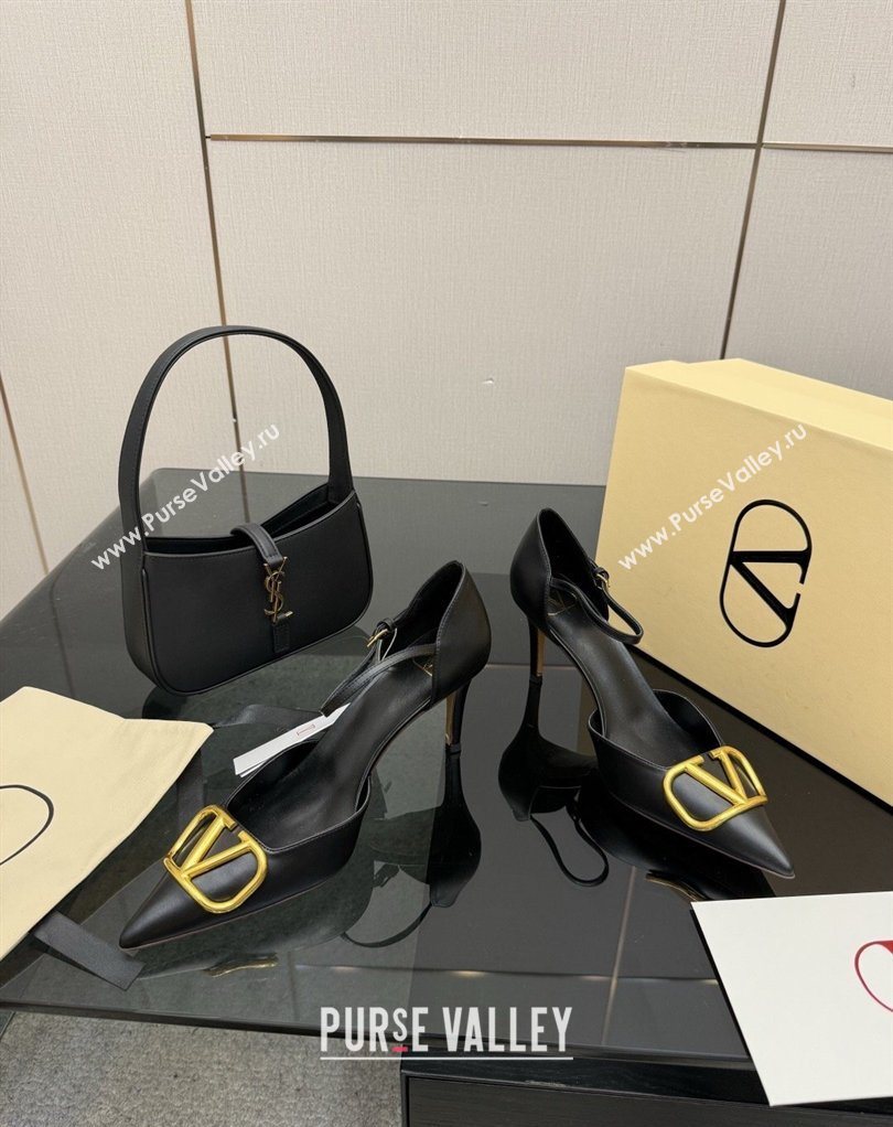 Valentino Vlogo Signature DOrsay Pumps 8cm in Calfskin Leather Black 2026 (MD-260224051)
