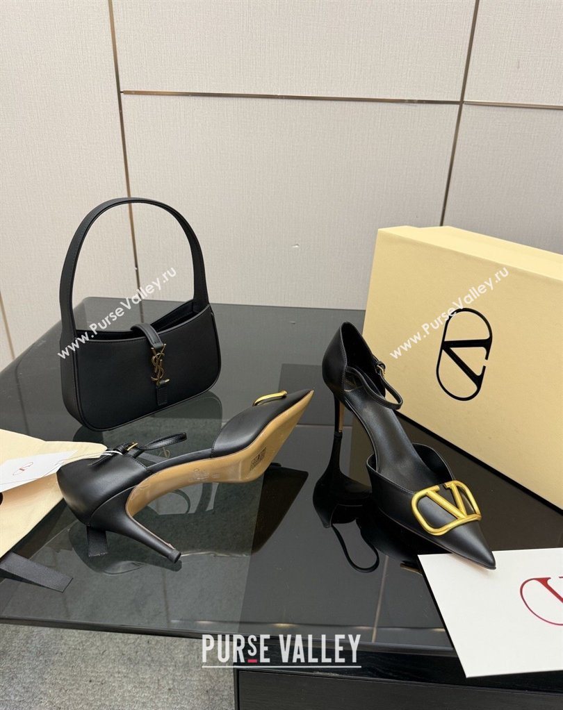 Valentino Vlogo Signature DOrsay Pumps 8cm in Calfskin Leather Black 2026 (MD-260224051)