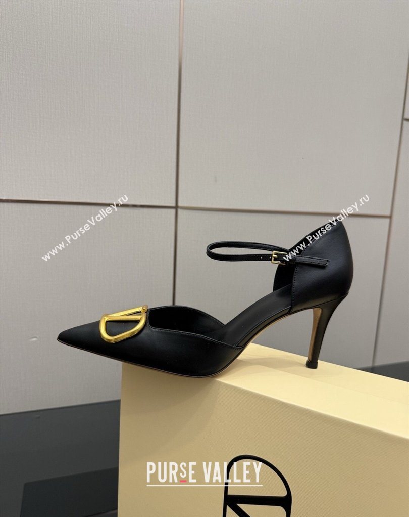 Valentino Vlogo Signature DOrsay Pumps 8cm in Calfskin Leather Black 2026 (MD-260224051)