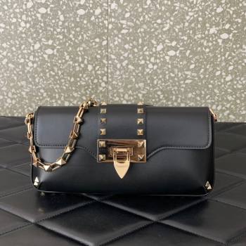 Valentino Rockstud Brushed Calfskin Shoulder Bag Black 2023 VLTN0276 (LN-231115076)
