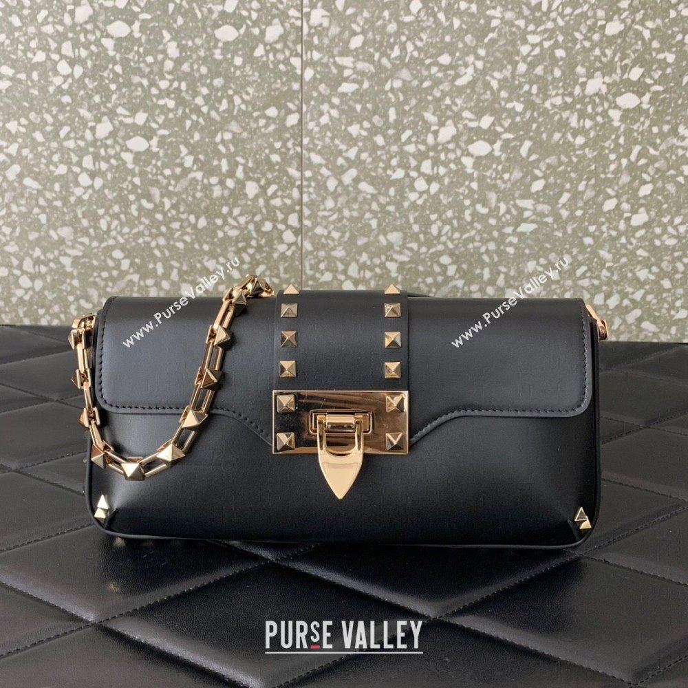 Valentino Rockstud Brushed Calfskin Shoulder Bag Black 2023 VLTN0276 (LN-231115076)