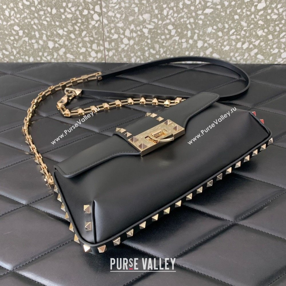 Valentino Rockstud Brushed Calfskin Shoulder Bag Black 2023 VLTN0276 (LN-231115076)