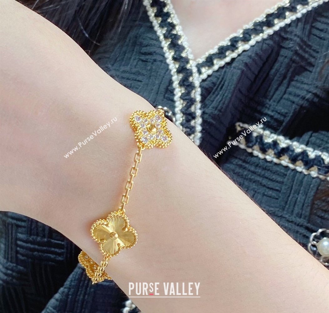 Van Cleef Arpels Alhambra Bracelet 5 Motifs with Half Strass Gold 2025 0915 (YF-250916137)