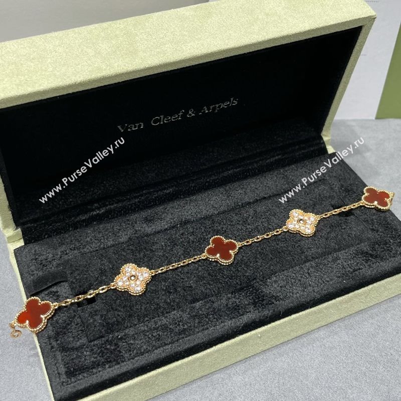 Van Cleef Arpels Alhambra Bracelet 5 Motifs with Half Strass Red/Rose Gold 2025 0916 (YF-250916150)