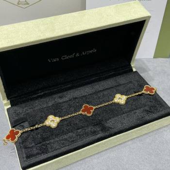 Van Cleef Arpels Alhambra Bracelet 5 Motifs with Half Strass Red/Yellow Gold 2025 0916 (YF-250916151)