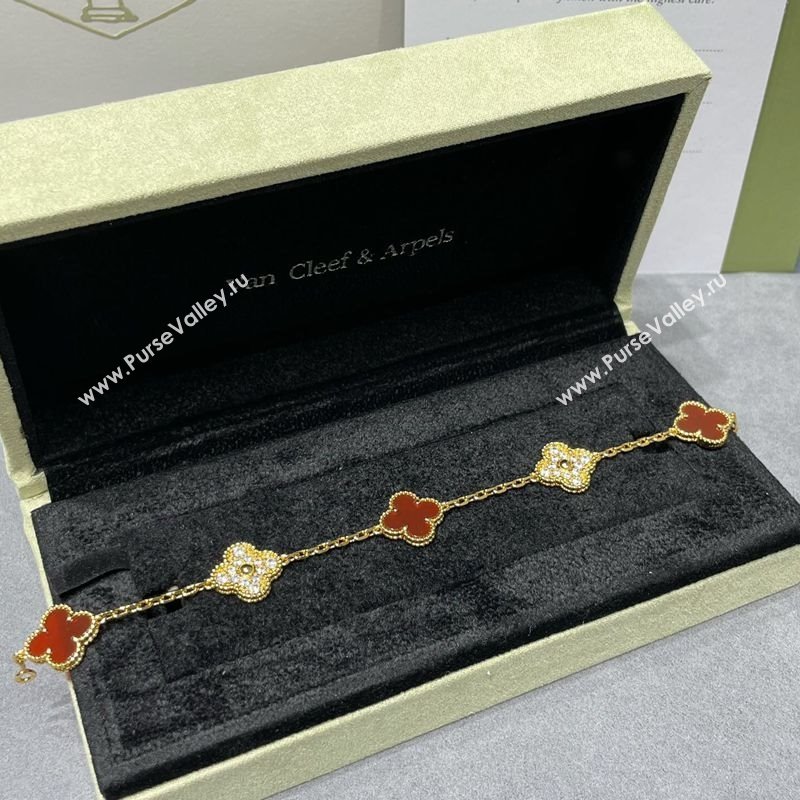 Van Cleef Arpels Alhambra Bracelet 5 Motifs with Half Strass Red/Yellow Gold 2025 0916 (YF-250916151)
