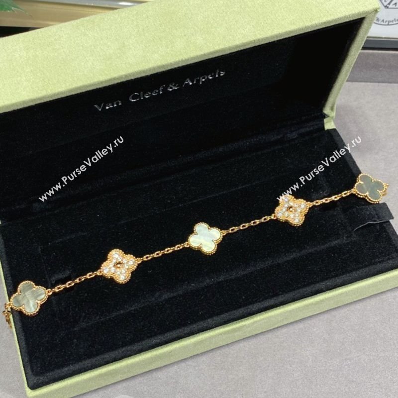 Van Cleef Arpels Alhambra Bracelet 5 Motifs with Half Strass Grey/Gold 2025 0916 (YF-250916155)